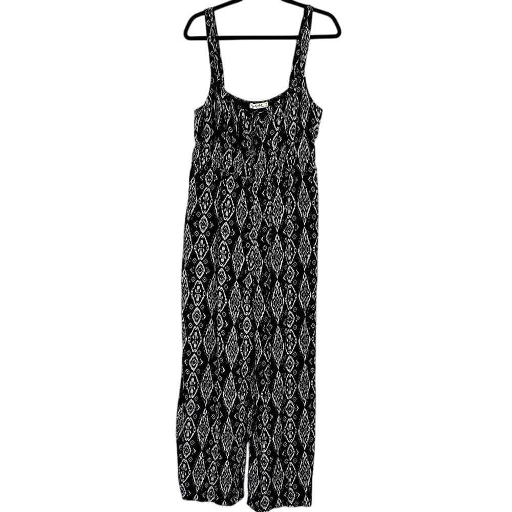 Live To Be Spoiled Jumpsuit Women's XXL Black Cream Tribal Print Wide Leg